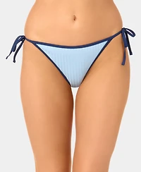California Waves Women's Solid Wide Rib Side-Tie Swim Bottoms
