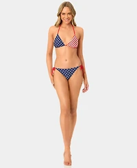 California Waves Women's Star and Stripe Reversible Triangle Swim Bikini Top