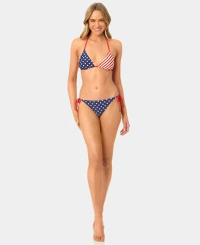 California Waves Womens Star Stripe Reversible Triangle Swim Bikini Top Side Tie Swim Bottoms