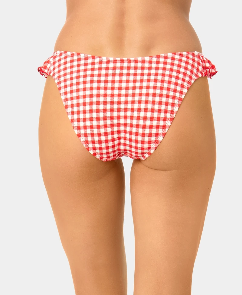California Waves Women's Gingham Ruffle Tab-Side Scoop Swim Bottoms