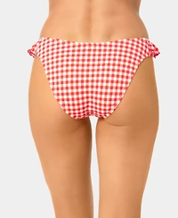 California Waves Women's Gingham Ruffle Tab-Side Scoop Swim Bottoms