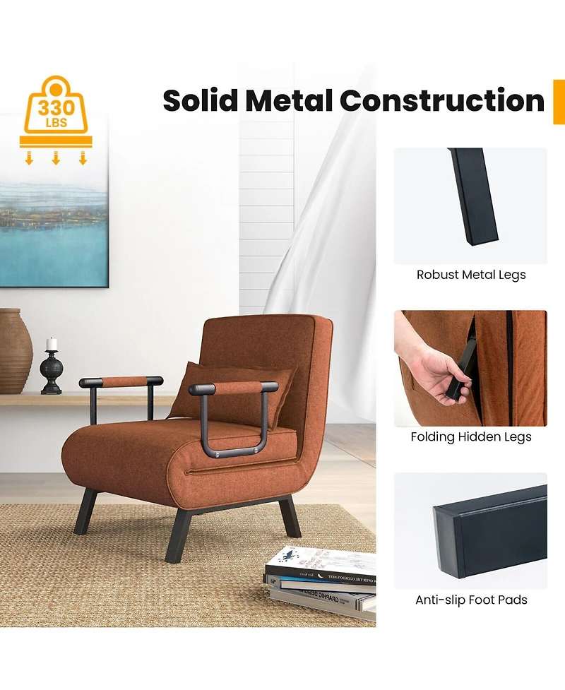 Sugift Folding 6 Position Convertible Sleeper Bed Armchair Lounge Couch with Pillow