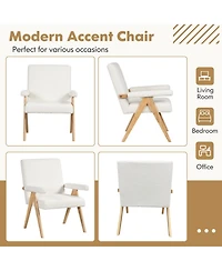 Sugift Mid Century Modern Accent Chair with Rubber Wood Frame and Padded Armrests