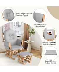 Sugift Wood Glider and Ottoman Set with Padded Armrests and Detachable Cushion