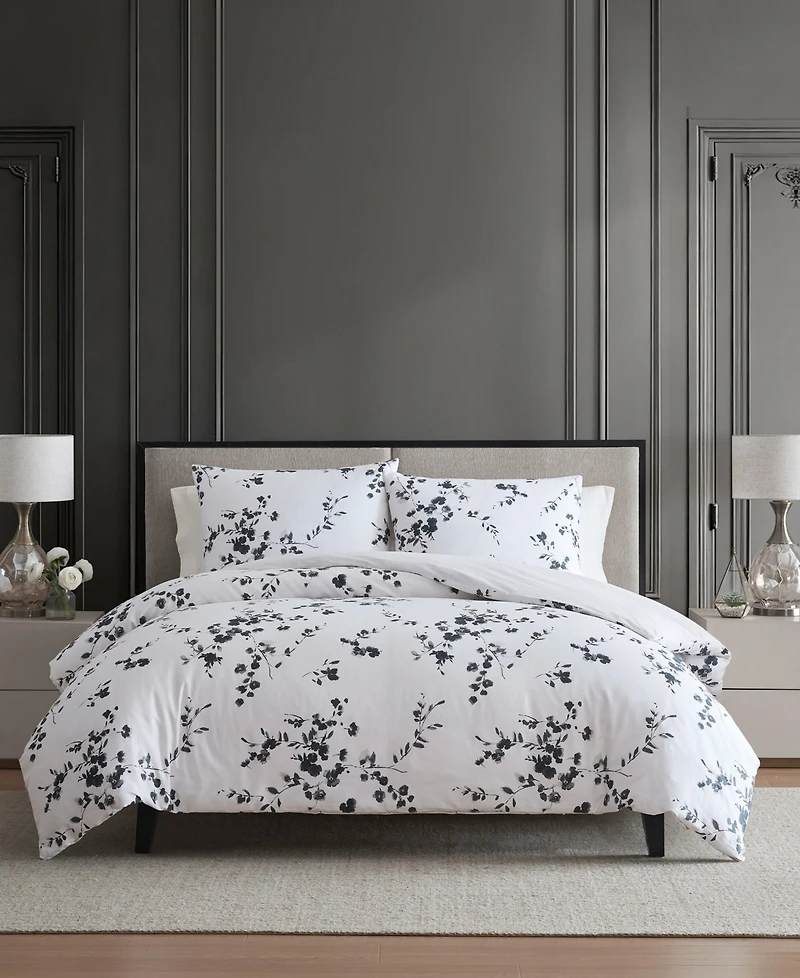 Vera Wang Noir Bouquet Cotton 3-Pc. Duvet Cover Set