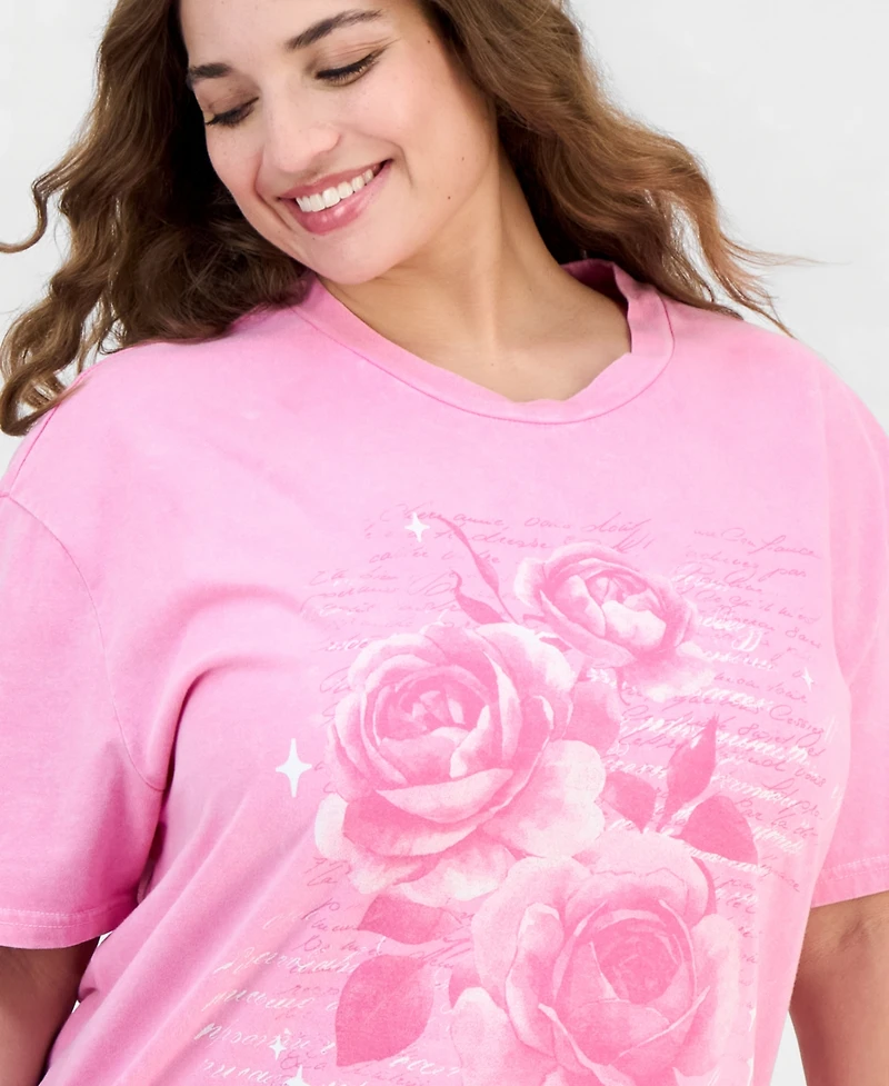 Rebellious One Trendy Plus Cotton Hibiscus Mineral-Wash Tee
