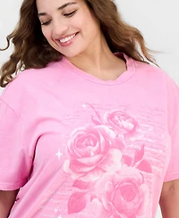 Rebellious One Trendy Plus Cotton Hibiscus Mineral-Wash Tee