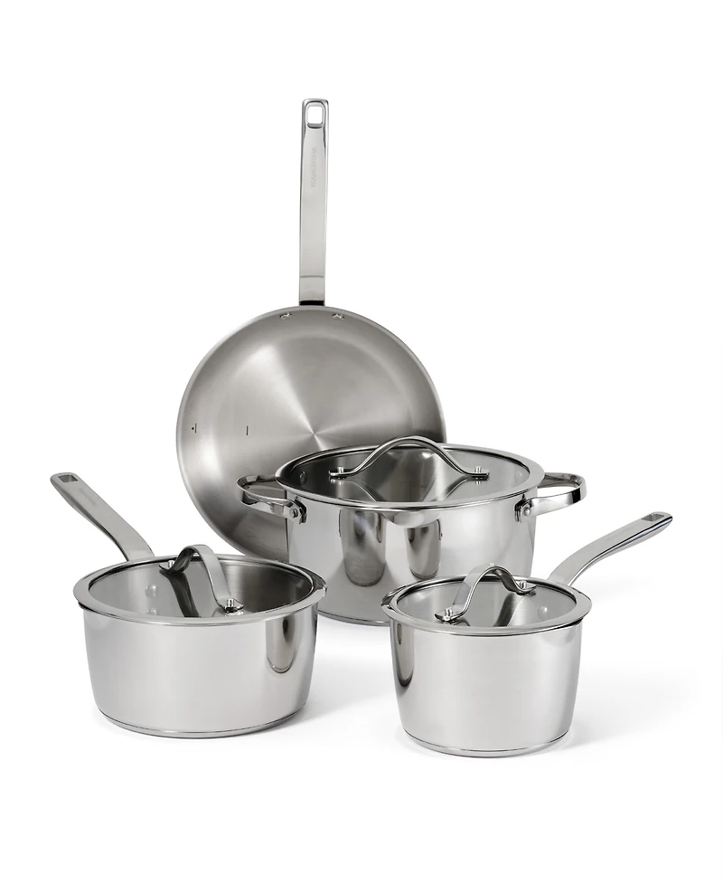 Tramontina Tempo Tri-Ply Base Stainless Steel 7-Pc. Cookware Set with Glass Lids