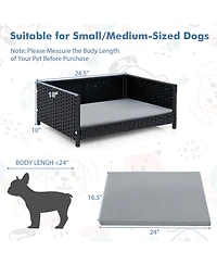 Gymax Rattan Dog Bed w/ Waterproof Soft Cushion Metal Frame for Medium Small Dogs Cats
