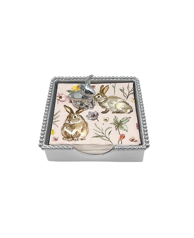 Mariposa Aluminum Standing 5.75" Bunny Beaded Napkin Box Set
