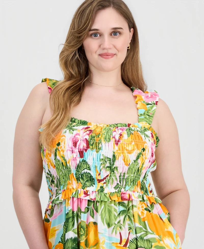 Full Circle Trends Plus Poof Strap Square Neck Rayon Dress