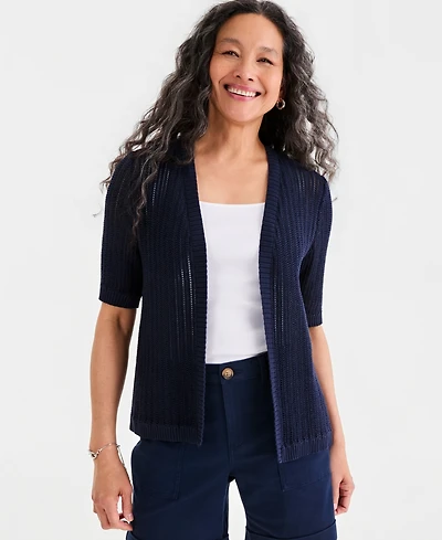 Style & Co Women's Cotton Open-Front Elbow-Sleeve Cardigan, Exclusively at Macy's