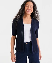 Style & Co Women's Cotton Open-Front Elbow-Sleeve Cardigan, Exclusively at Macy's