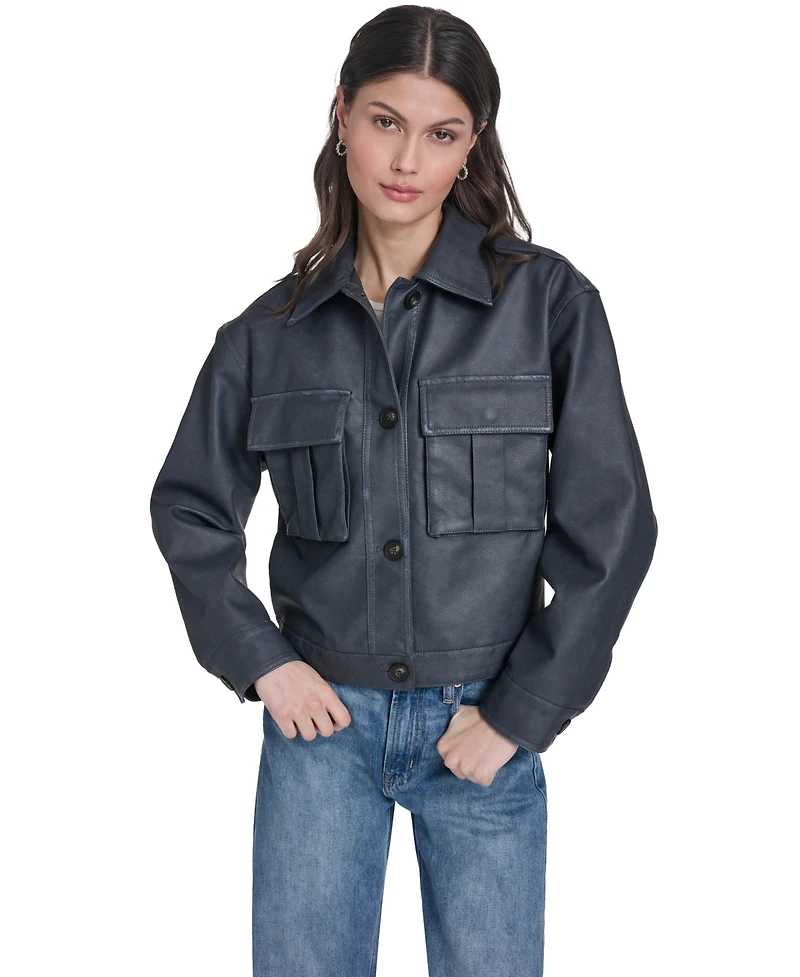 Levi's Women's Faux Leather Button Closure Shacket
