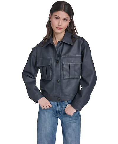 Levi's Women's Faux Leather Button Closure Shacket