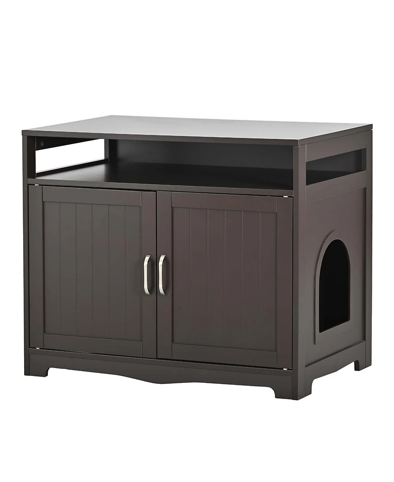 Aostirmotor Cat Litter Box Enclosure with Hidden Plug – 2-Door Wooden Bench & Side Table, Esspresso