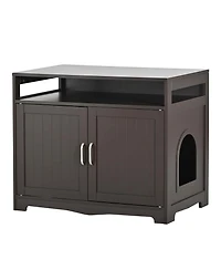 Aostirmotor Cat Litter Box Enclosure with Hidden Plug – 2-Door Wooden Bench & Side Table, Esspresso