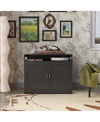 Aostirmotor Cat Litter Box Enclosure with Hidden Plug – 2-Door Wooden Bench & Side Table, Esspresso