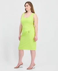 Full Circle Trends Trendy Plus Sash-Belt Bodycon Dress