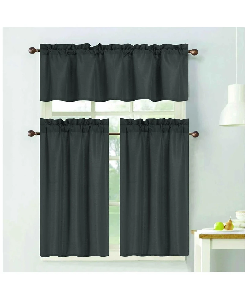 Rt Designers Collection 100% Polyester Gibson Solid 3 Piece Kitchen Curtains Valance and Tiers Set