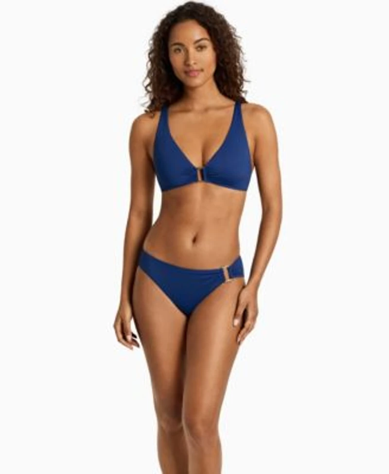 Lauren Ralph Lauren Womens Ring Over The Shoulder V Neck Bikini Top Full Coverage Ring Hipster Bottom