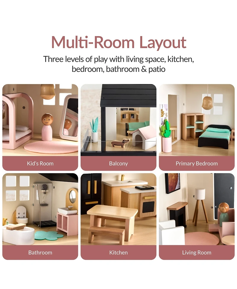 Best Choice Products Pretend Play Wooden Doll House w/ 40 Interactive Accessories, 3-Story Modern Toy Dollhouse Playset