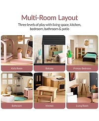 Best Choice Products Pretend Play Wooden Doll House w/ 40 Interactive Accessories, 3-Story Modern Toy Dollhouse Playset