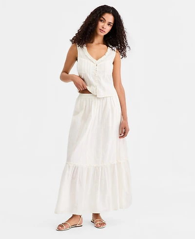 Liverpool Los Angeles Women's Embroidered Tiered Cotton Pull-On Maxi Skirt