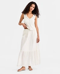 Liverpool Los Angeles Women's Embroidered Tiered Cotton Pull-On Maxi Skirt
