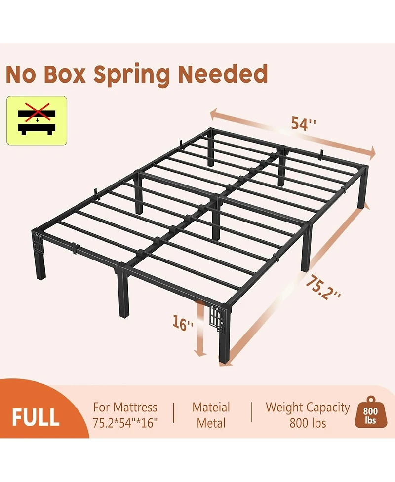 Gaomon 16" Full Bed Frame – No Screw Metal Platform, Heavy Duty Steel Slats, Easy Disassembly & Under Bed Storage