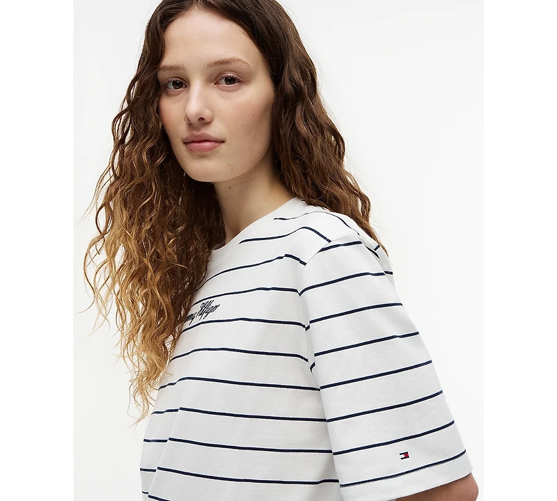 Tommy Hilfiger Women's Script Logo Crewneck Trapeze T-Shirt