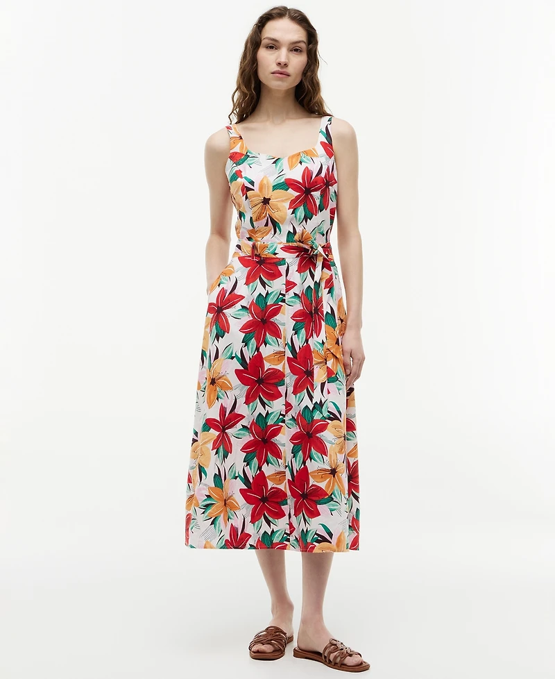 Tommy Hilfiger Women's Printed Belted Midi Dress
