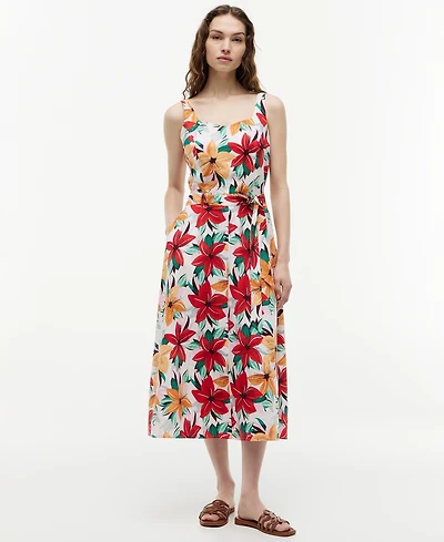 Tommy Hilfiger Women's Printed Belted Midi Dress