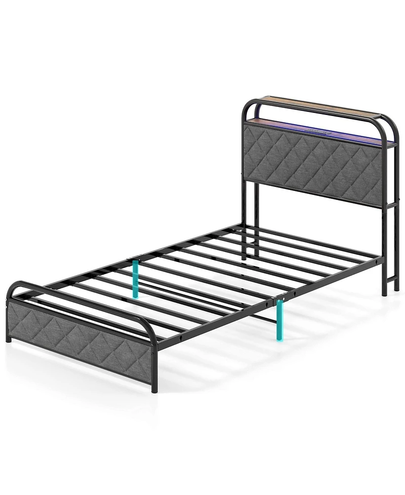 Sugift Platform Bed Frame with Led Lights and Charging Station