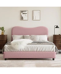 gaomon Queen Boucle Bed Frame Upholstered Headboard Low Profile Platform Rounded Corners No Box Spring
