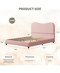gaomon Queen Boucle Bed Frame Upholstered Headboard Low Profile Platform Rounded Corners No Box Spring