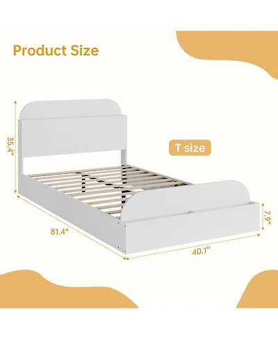 gaomon Bed Frame with Storage Headboard and Raised Footboard Low Platform Wood Slats No Box Spring