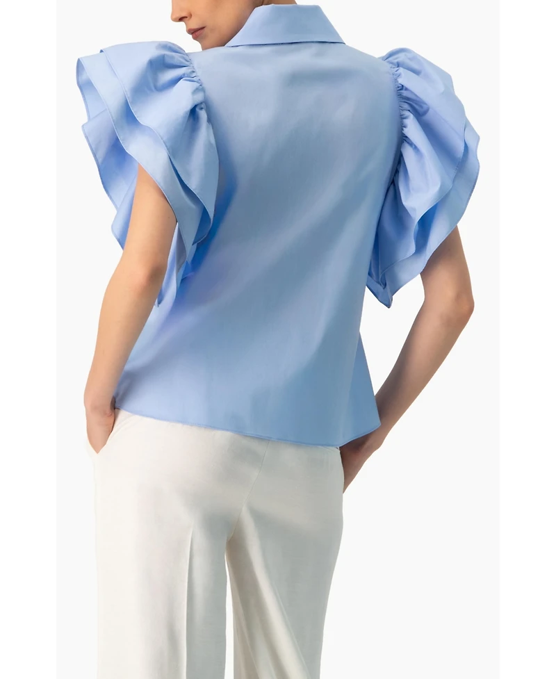 Ivonne Women's Solid Shirt with Ruffled Sleeves