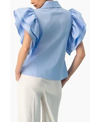 Ivonne Women's Solid Shirt with Ruffled Sleeves