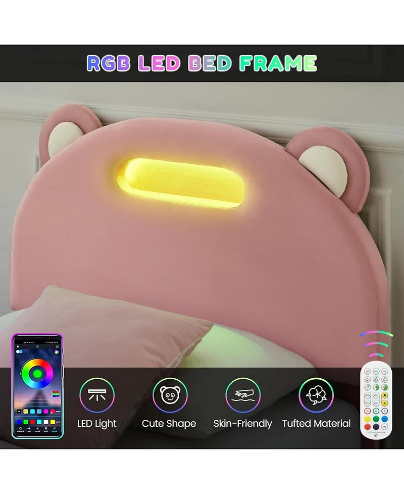 gaomon Bed Frame with Velvet Led Headboard, Platform Base, Wooden Slats, Noise-Free, No Box Spring Needed