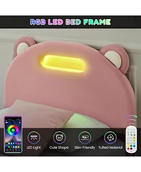 gaomon Bed Frame with Velvet Led Headboard, Platform Base, Wooden Slats, Noise-Free, No Box Spring Needed