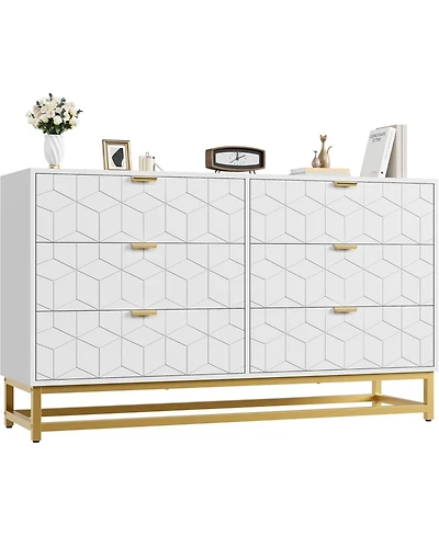 gaomon 6 Drawer Dresser 53.5 Inch Wide Metal Legs Modern Design for Bedroom
