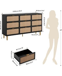 gaomon Rattan 9 Drawer Dresser Tall Modern Closet Deep Storage for Bedroom