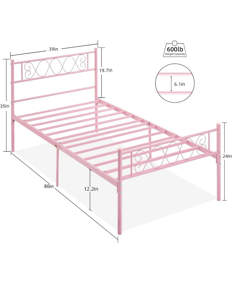 gaomon Metal Platform Bed Frame, Sweet Heart Headboard, Under Bed Storage, Girls/Boys Bedroom, No Box Spring