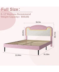 gaomon Full Upholstered Platform Bed with Led and Fabric Headboard, Princess Style, Wood Slats
