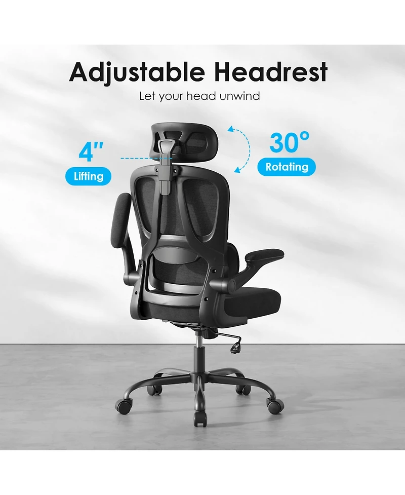Rainsken Ergonomic Office Chair, Adjustable Swivel Desk Chair with Headrest and Lumbar Support, Computer Chair for Home Office