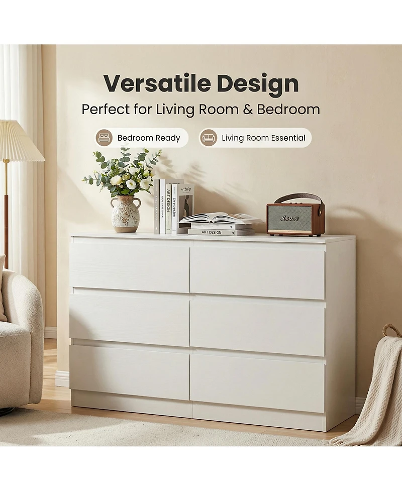 Rainsken 6 Drawer Dresser for Bedroom, Wood Storage Cabinet with Concealed Handles and Deep Drawers