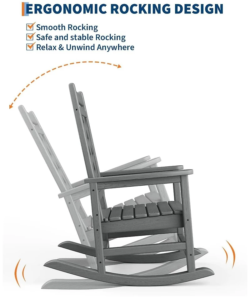 gaomon Outdoor Rocking Chair Set of 2, Hdpe Weather-Resistant Porch Rockers Wood Texture, 380 Lbs Support Deck Pool