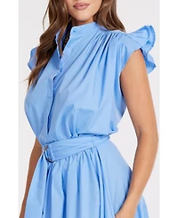 Bishop + Young Women's Camryn Flutter Sleeve Poplin Top