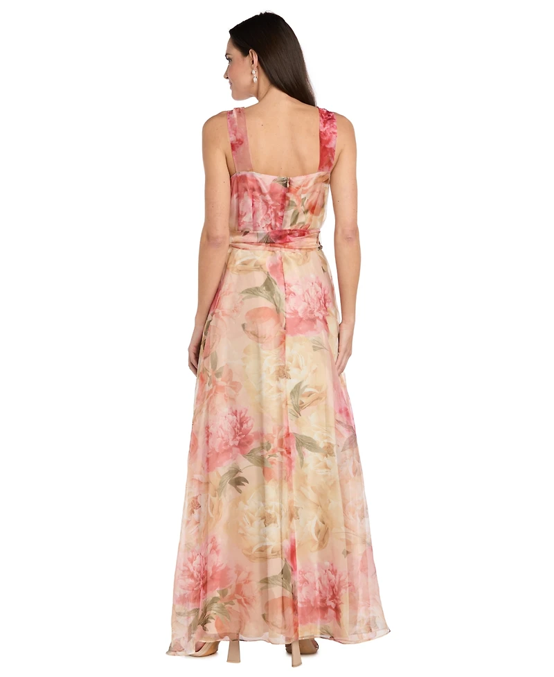 R & M Richards Women's Printed V-Neck Maxi Dress